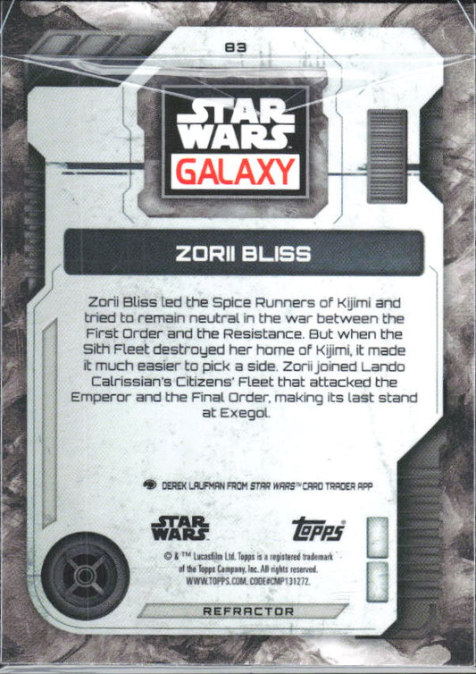 2026 Topps Star Wars Chrome Galaxy #83 Zorii Bliss Refractor - baksida