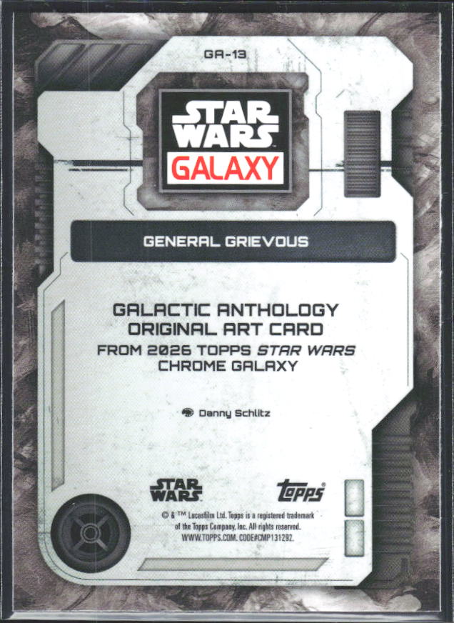 2026 Topps Star Wars Chrome Galaxy #GA-13 General Grievous Galactic Anthology Original Art - baksida