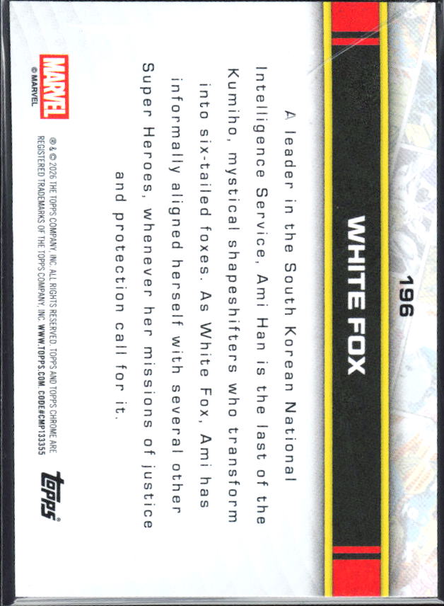 2026 Topps Chrome Marvel Comics #196 White Fox baksida