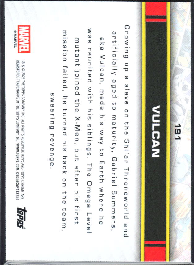 2026 Topps Chrome Marvel Comics #191 Vulcan baksida