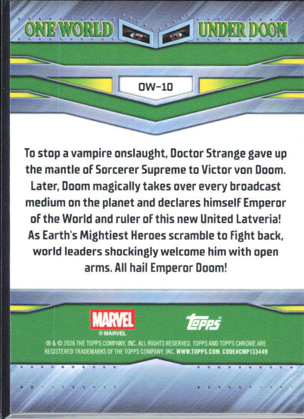 2026 Topps Chrome Marvel Comics #OW-10 One World Under Doom #10 – One World Under Doom baksida