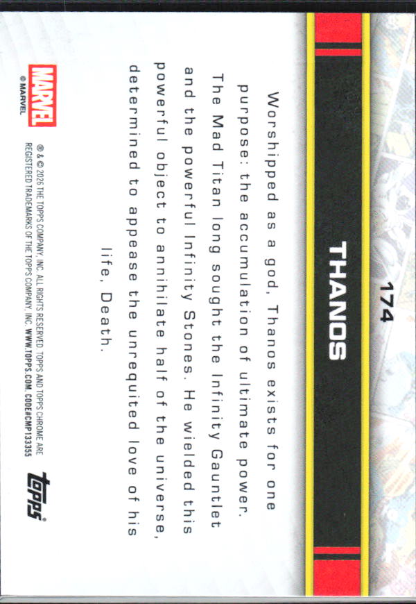 2026 Topps Chrome Marvel Comics #174 Thanos baksida