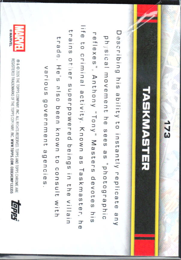 2026 Topps Chrome Marvel Comics #173 Taskmaster baksida