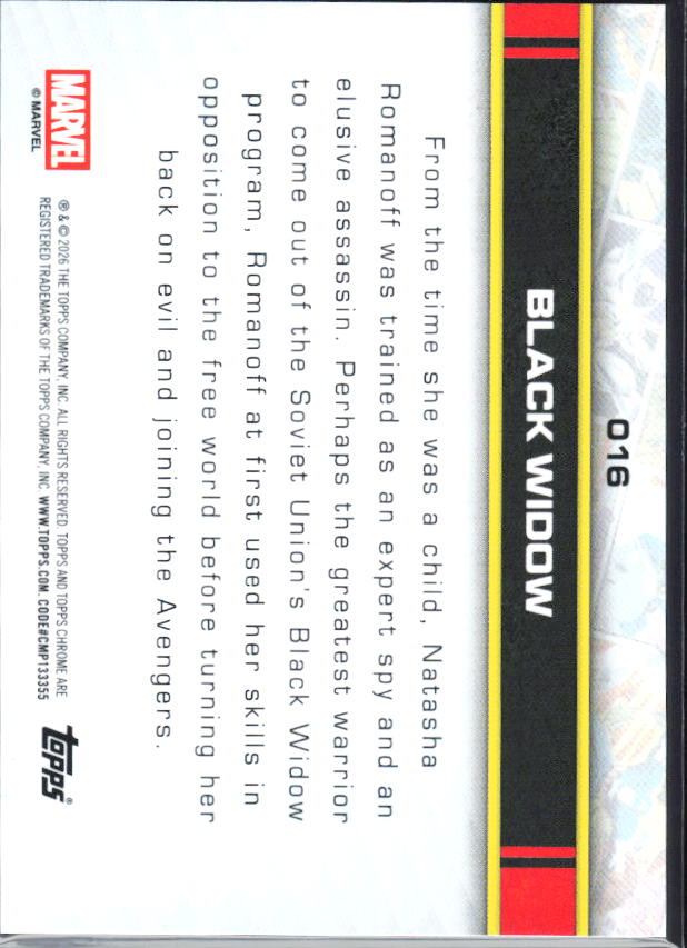 2026 Topps Chrome Marvel Comics #16 Black Widow baksida