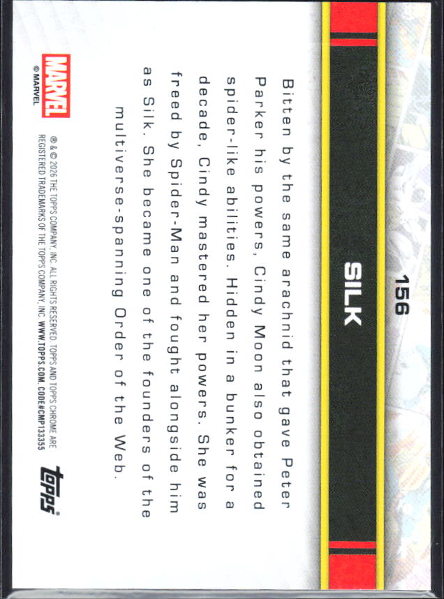 2026 Topps Chrome Marvel Comics #156 Silk baksida