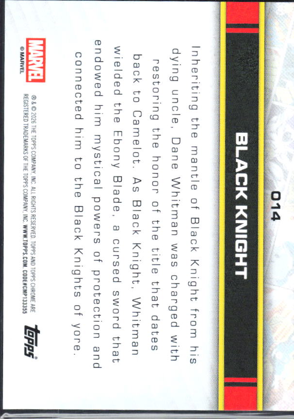 2026 Topps Chrome Marvel Comics #14 Black Knight baksida
