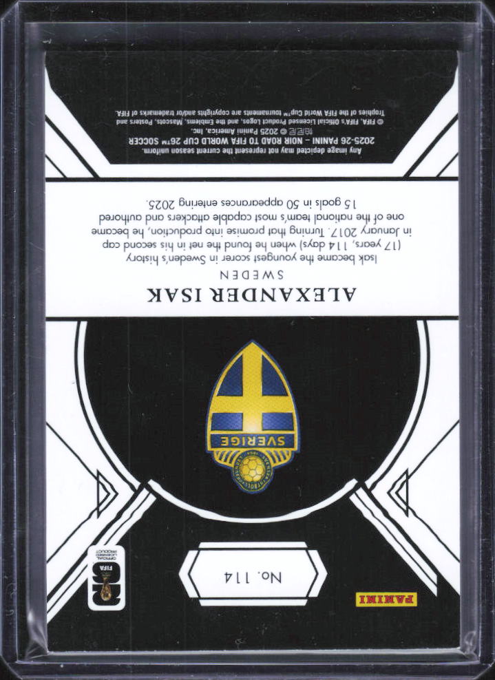 2025-26 Panini Noir Road to FIFA World Cup '26 Alexander Isak #114 068/99 baksida