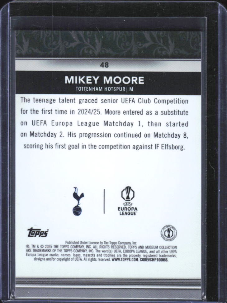 2024-25 Topps Museum Collection UEFA Mikey Moore RC #48 baksida