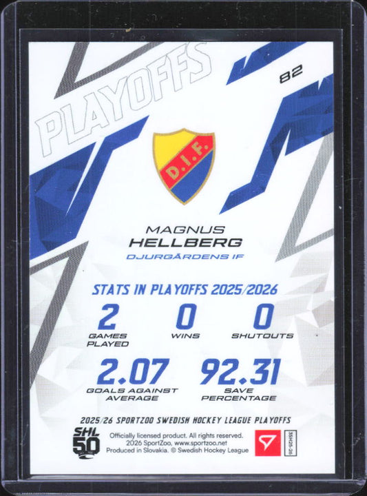 2025-26 SportZoo SHL Playoffs Magnus Hellberg Fire Red #82 25/30 baksida