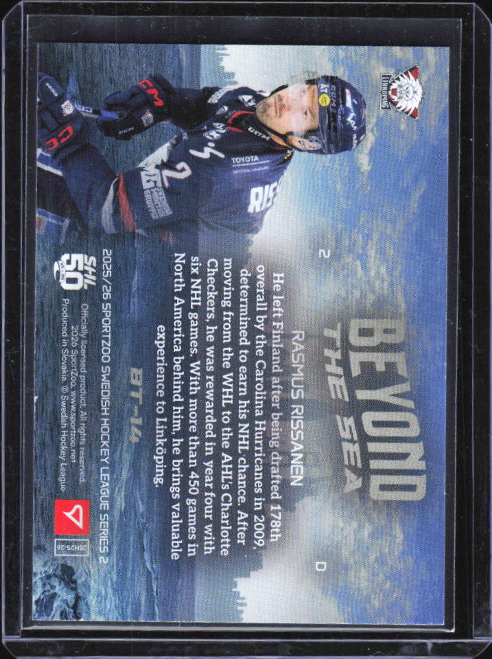 2025-26 SportZoo SHL Series 2 Rasmus Rissanen Beyond the Sea Royal Blue BT-14 70/99 baksida