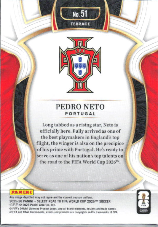 Pedro Neto – 2025-26 Panini Select Road to FIFA World Cup #51 Terrace – baksida