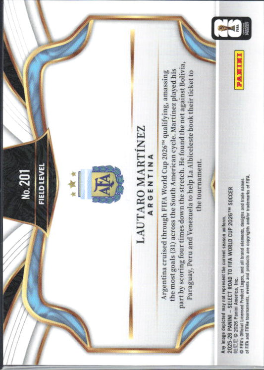 Lautaro Martínez – 2025-26 Panini Select Road to FIFA World Cup #207 Field Level – baksida