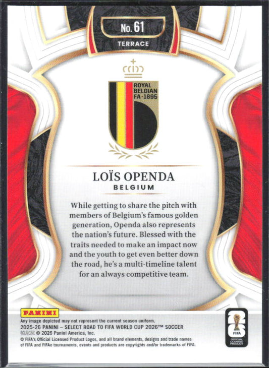 Loïs Openda – 2025-26 Panini Select Road to FIFA World Cup #61 Terrace – baksida