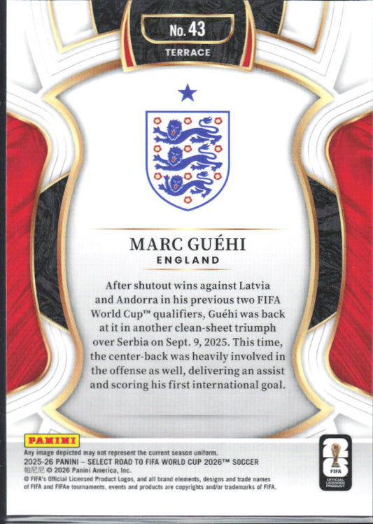 Marc Guéhi – 2025-26 Panini Select Road to FIFA World Cup #43 Terrace – baksida
