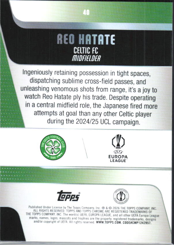 Reo Hatate – 2025-26 Topps Chrome UEFA Club Competitions #40 – baksida