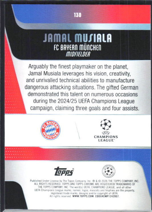 Jamal Musiala – 2025-26 Topps Chrome UEFA Club Competitions #130 – baksida