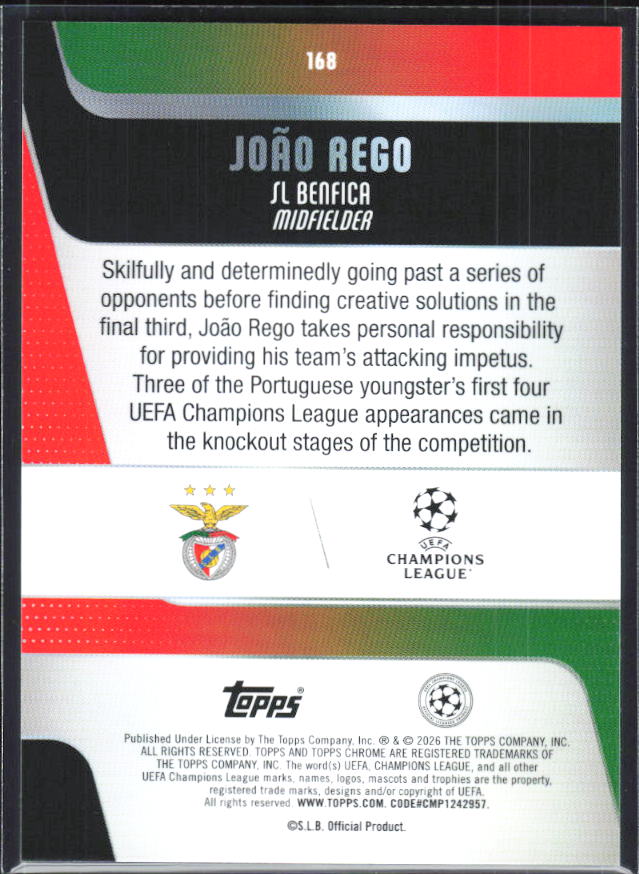 João Rego – 2025-26 Topps Chrome UEFA Club Competitions #168 – baksida