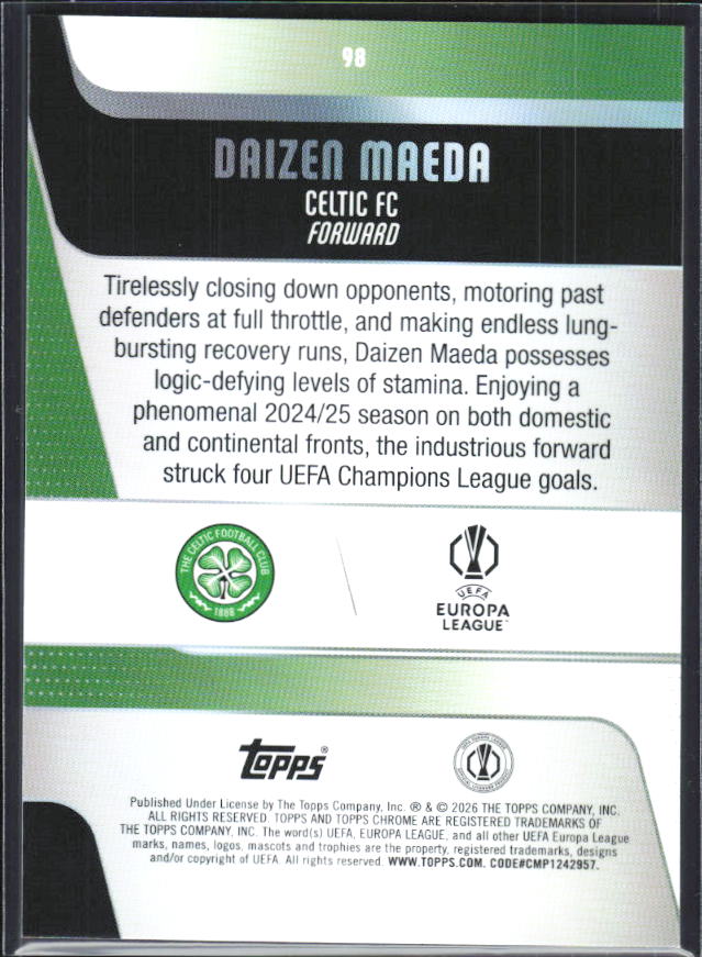 Daizen Maeda – 2025-26 Topps Chrome UEFA Club Competitions #98 – baksida