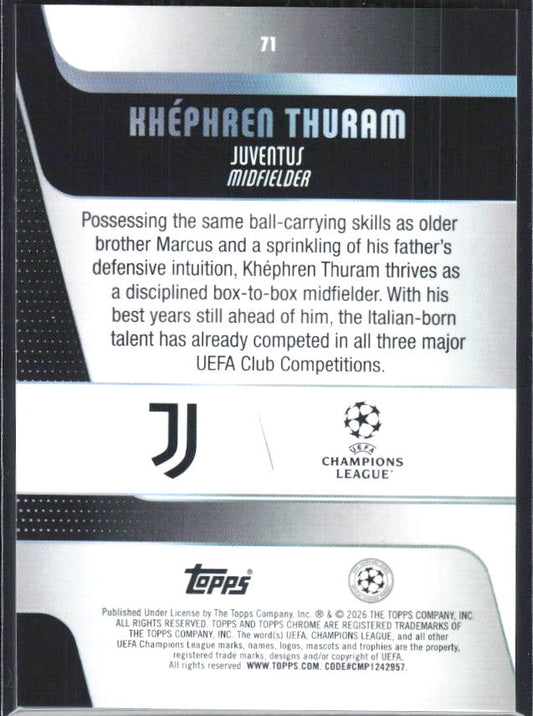 Khéphren Thuram – 2025-26 Topps Chrome UEFA Club Competitions #71 – baksida