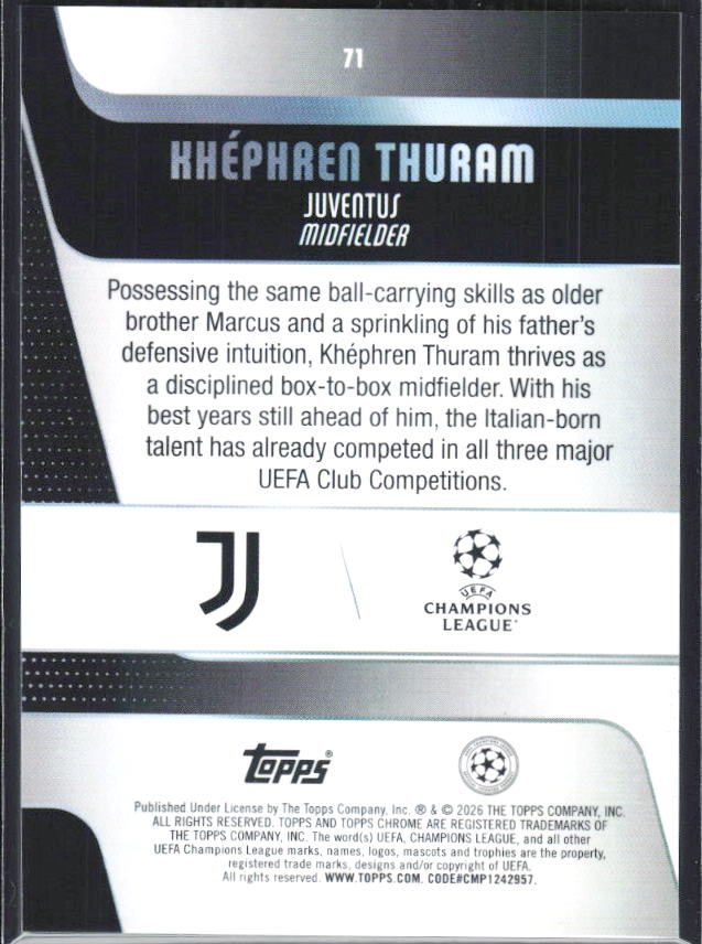 Khéphren Thuram – 2025-26 Topps Chrome UEFA Club Competitions #71 – baksida