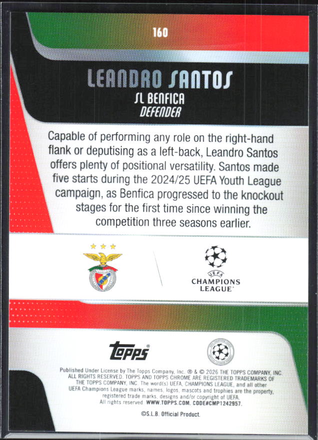Leandro Santos – 2025-26 Topps Chrome UEFA Club Competitions #160 – baksida