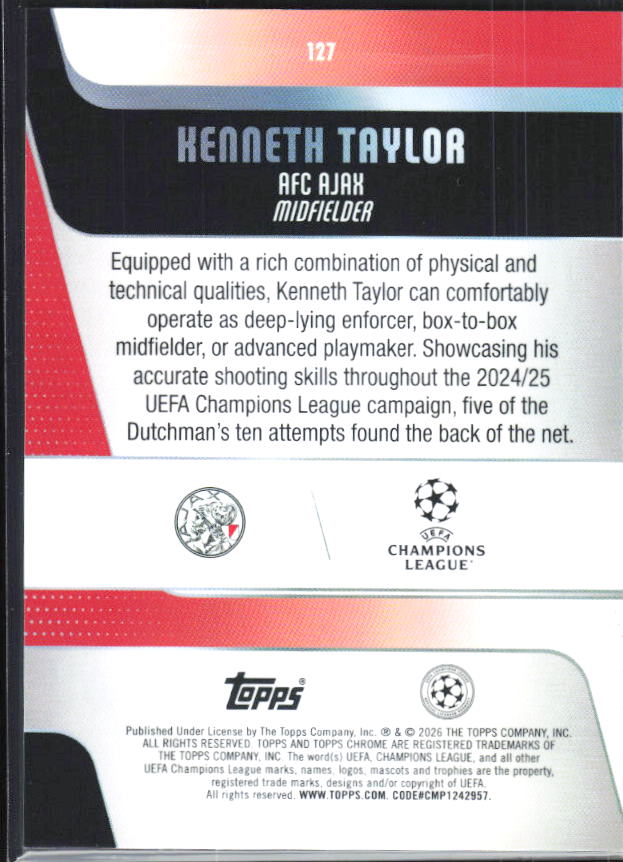 Kenneth Taylor – 2025-26 Topps Chrome UEFA Club Competitions #127 – baksida