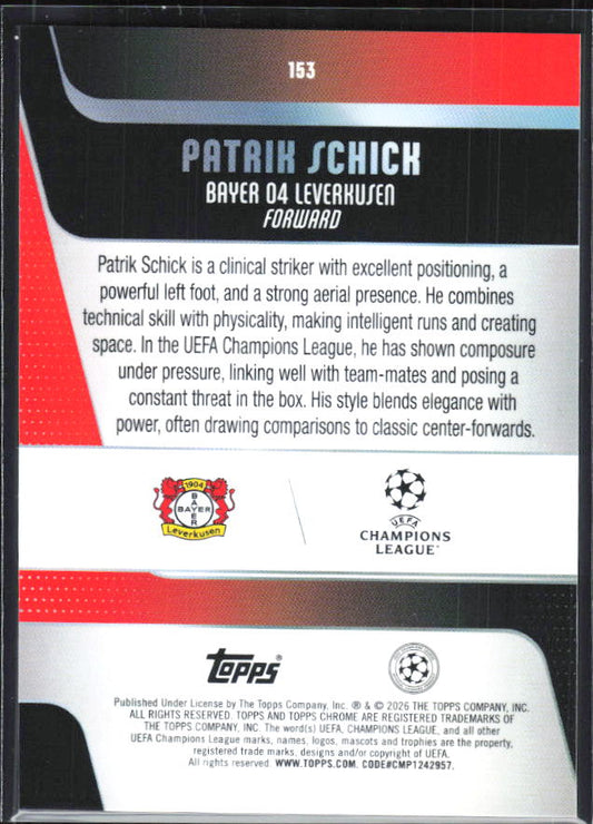 Patrik Schick – 2025-26 Topps Chrome UEFA Club Competitions #153 – baksida