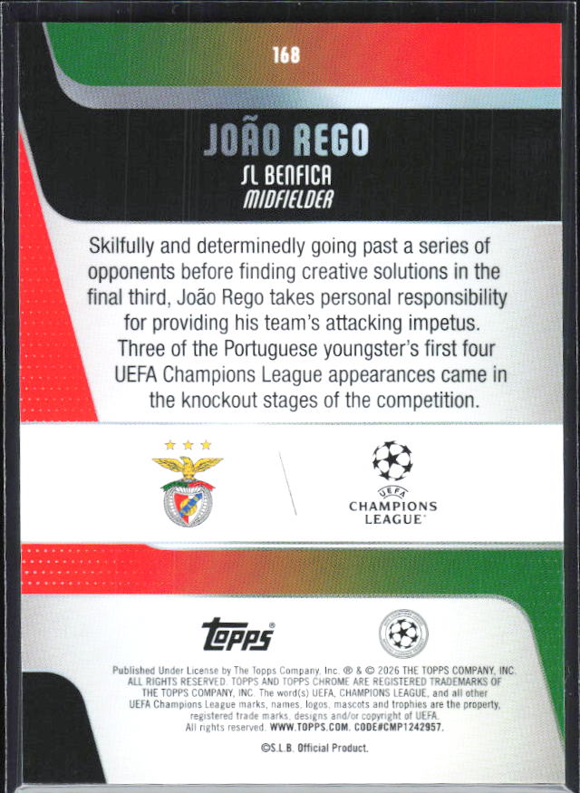 João Rego – 2025-26 Topps Chrome UEFA Club Competitions #168 – baksida