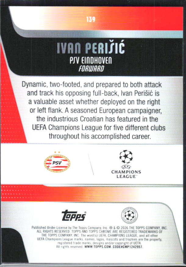 Ivan Perišić – 2025-26 Topps Chrome UEFA Club Competitions #139 – baksida