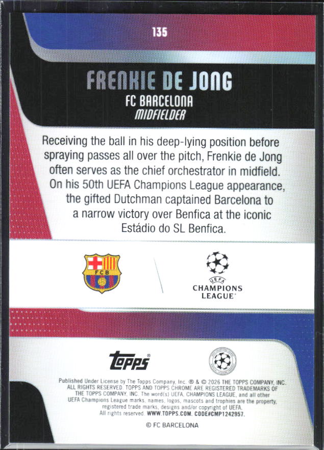 Frenkie de Jong – 2025-26 Topps Chrome UEFA Club Competitions #135 – baksida