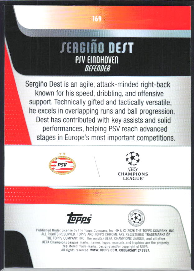 Sergiño Dest – 2025-26 Topps Chrome UEFA Club Competitions #169 – baksida