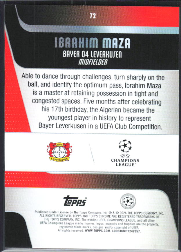 Ibrahim Maza – 2025-26 Topps Chrome UEFA Club Competitions #72 – baksida