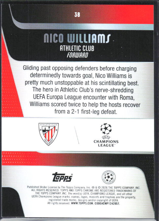Nico Williams – 2025-26 Topps Chrome UEFA Club Competitions #38 – baksida