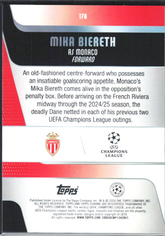 Mika Biereth – 2025-26 Topps Chrome UEFA Club Competitions #178 – baksida