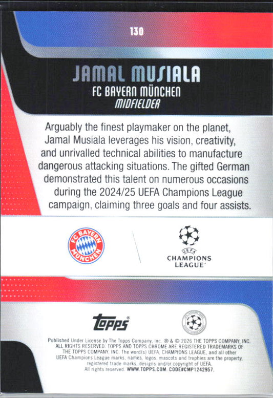Jamal Musiala – 2025-26 Topps Chrome UEFA Club Competitions #130 – baksida