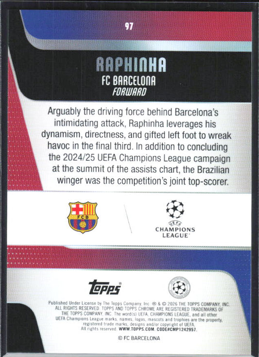 Raphinha – 2025-26 Topps Chrome UEFA Club Competitions #97 – baksida