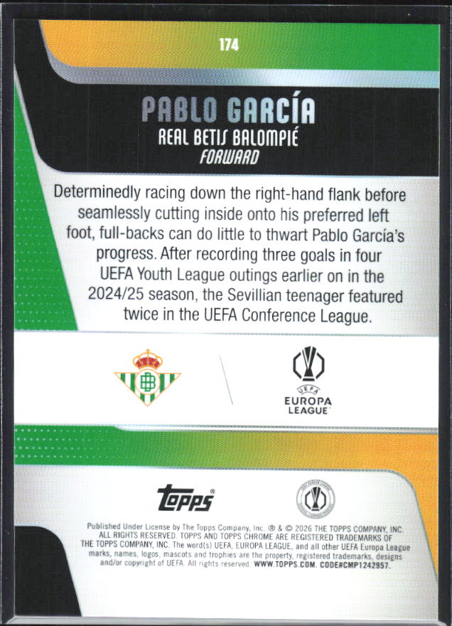 Pablo García – 2025-26 Topps Chrome UEFA Club Competitions #174 – baksida