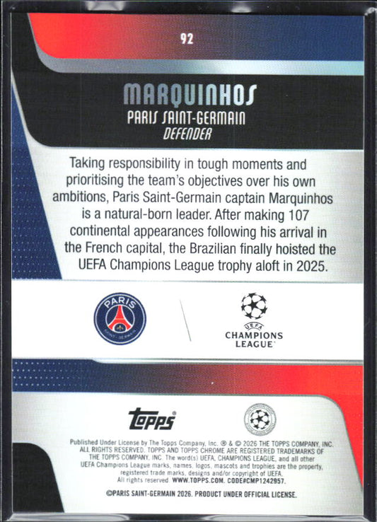 Marquinhos – 2025-26 Topps Chrome UEFA Club Competitions #92 – baksida