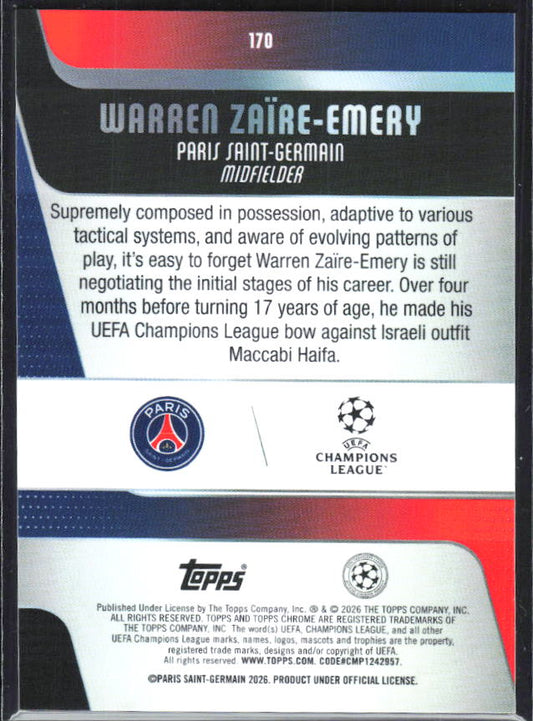 Warren Zaïre-Emery – 2025-26 Topps Chrome UEFA Club Competitions #170 – baksida