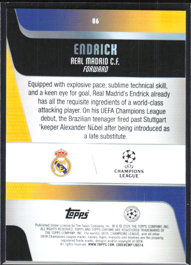 Endrick – 2025-26 Topps Chrome UEFA Club Competitions #86 – baksida