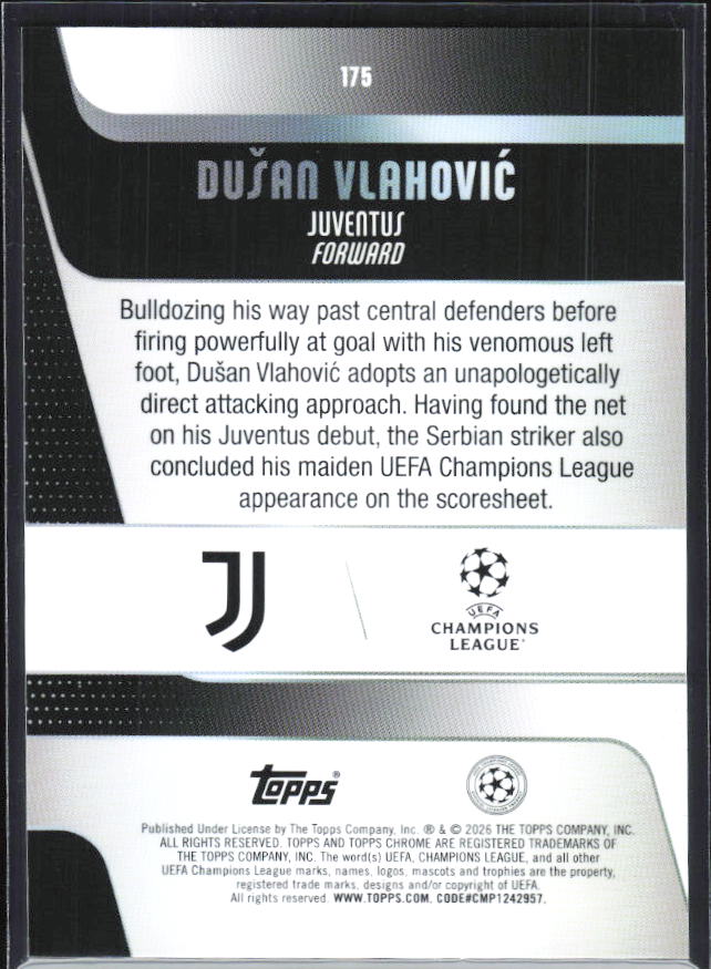 Dušan Vlahović – 2025-26 Topps Chrome UEFA Club Competitions #175 – baksida