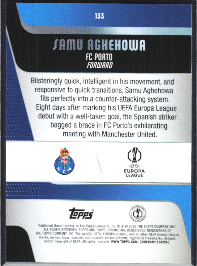 Samu Aghehowa – 2025-26 Topps Chrome UEFA Club Competitions #133 – baksida