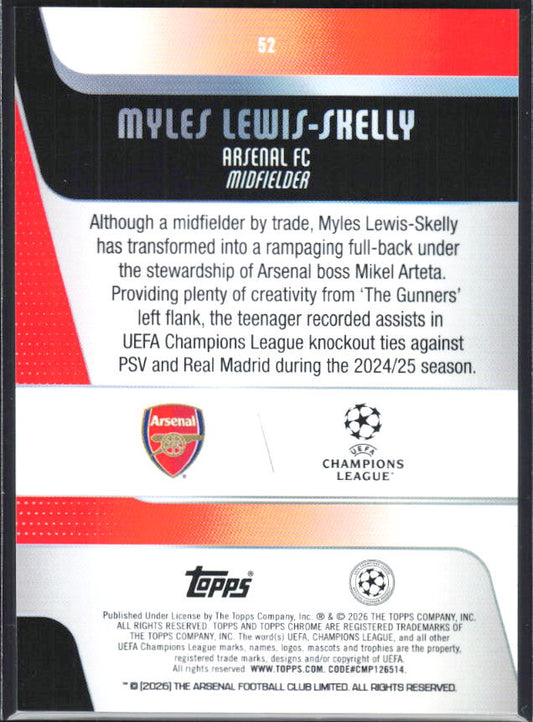 Myles Lewis-Skelly – 2025-26 Topps Chrome UEFA Club Competitions #52 – baksida