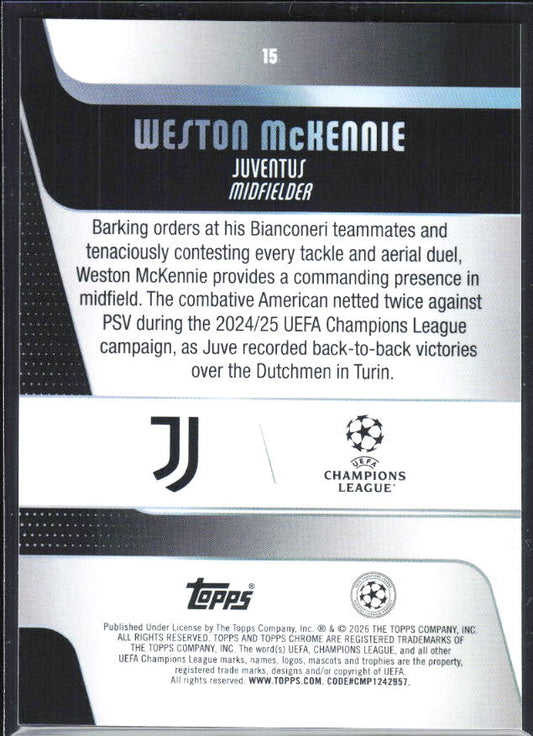 Weston McKennie – 2025-26 Topps Chrome UEFA Club Competitions #15 – baksida