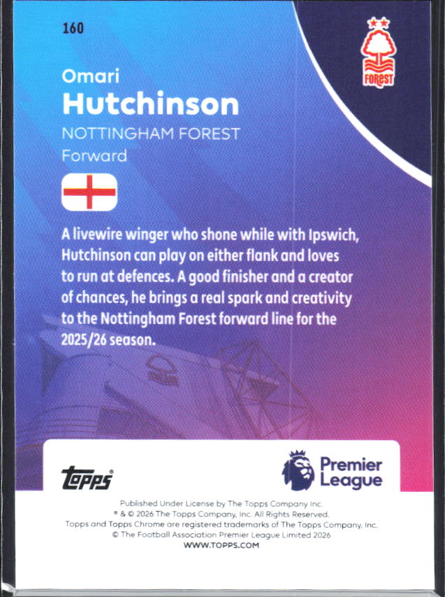 2025-26 Topps Chrome Premier League #160 Omari Hutchinson Base