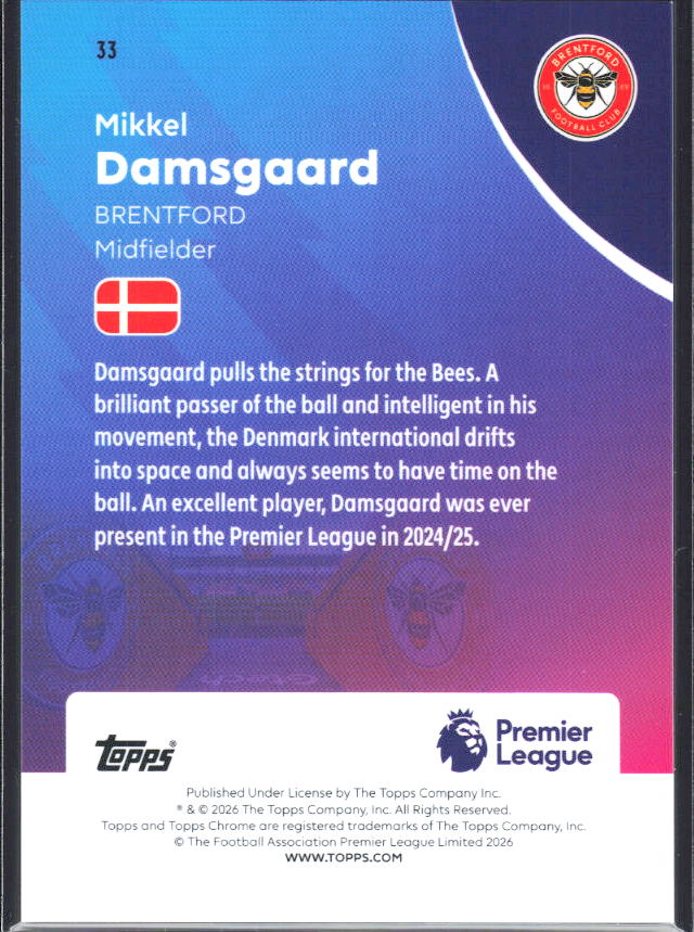 2025-26 Topps Chrome Premier League #33 Mikkel Damsgaard Base