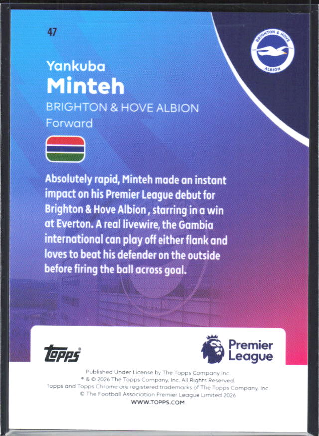 2025-26 Topps Chrome Premier League #47 Yankuba Minteh Base