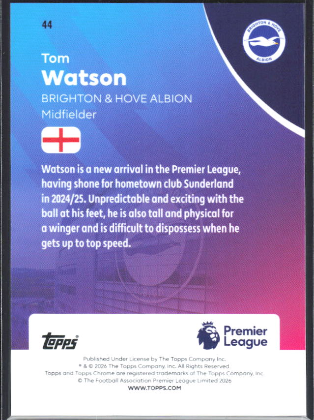2025-26 Topps Chrome Premier League #44 Tom Watson Base