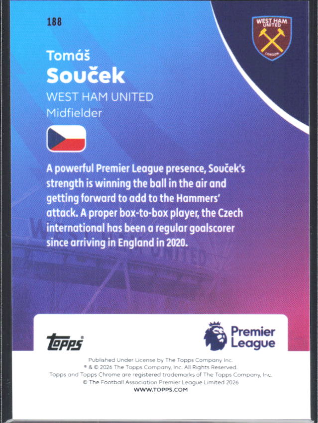 2025-26 Topps Chrome Premier League #188 Tomáš Souček Base
