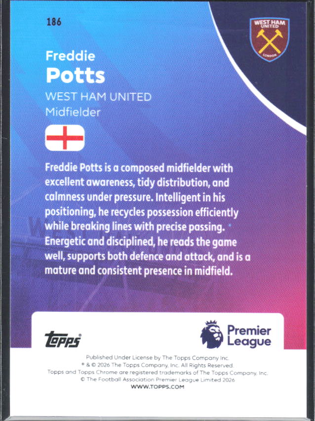 2025-26 Topps Chrome Premier League #186 Freddie Potts Base